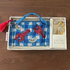 T.J.Maxx Blue Beaded Clutch with Red Lobster Motif